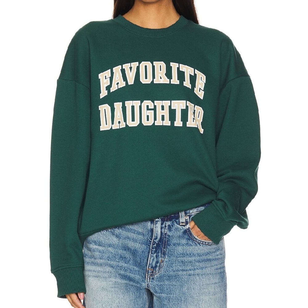 Favorite Daughter Forest Green Collegiate Jumper Oversized Graphic Sweatshirt XS